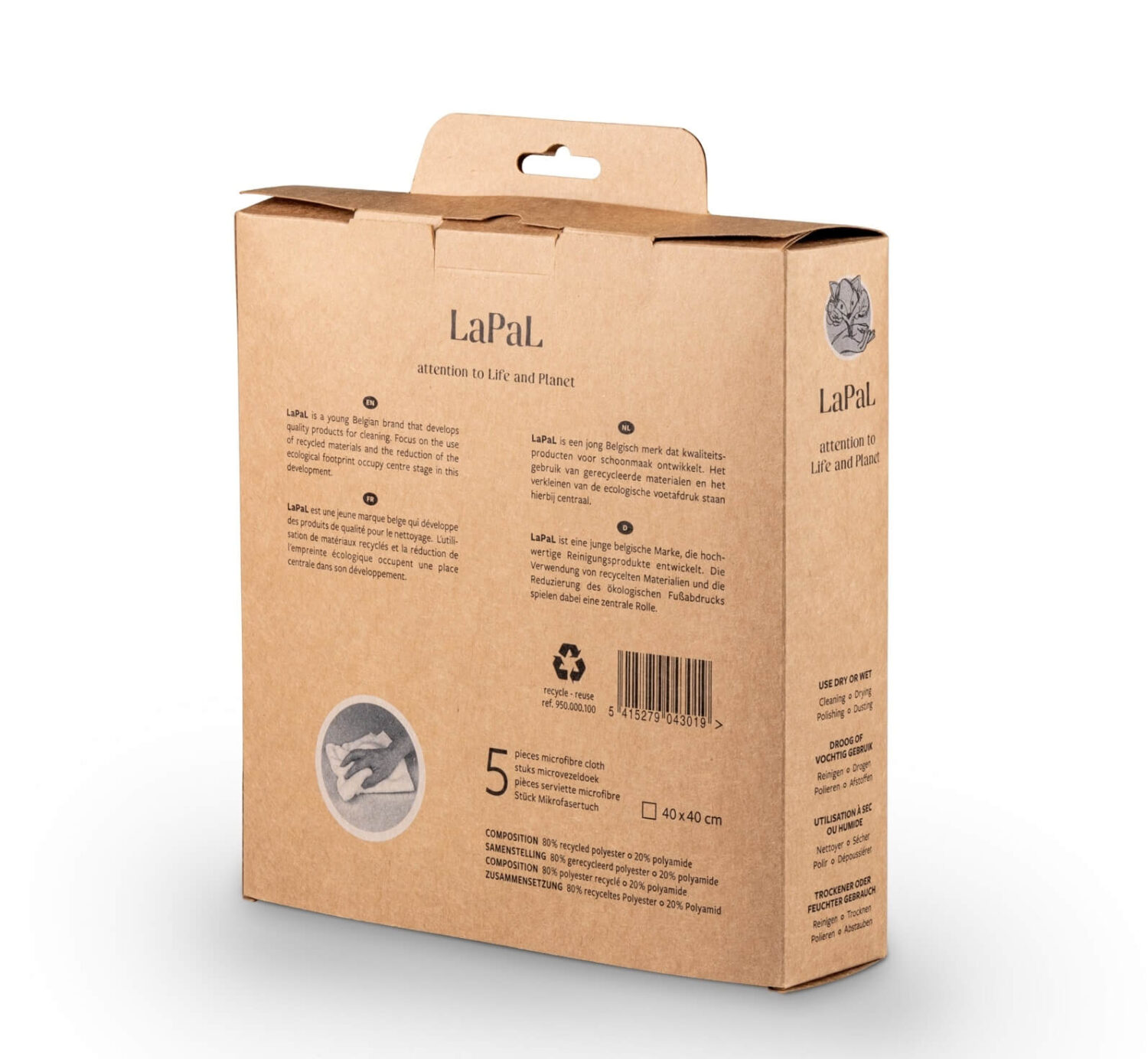 Lapal recycled microfiber cloth cardboard box of 5 40x40 cm